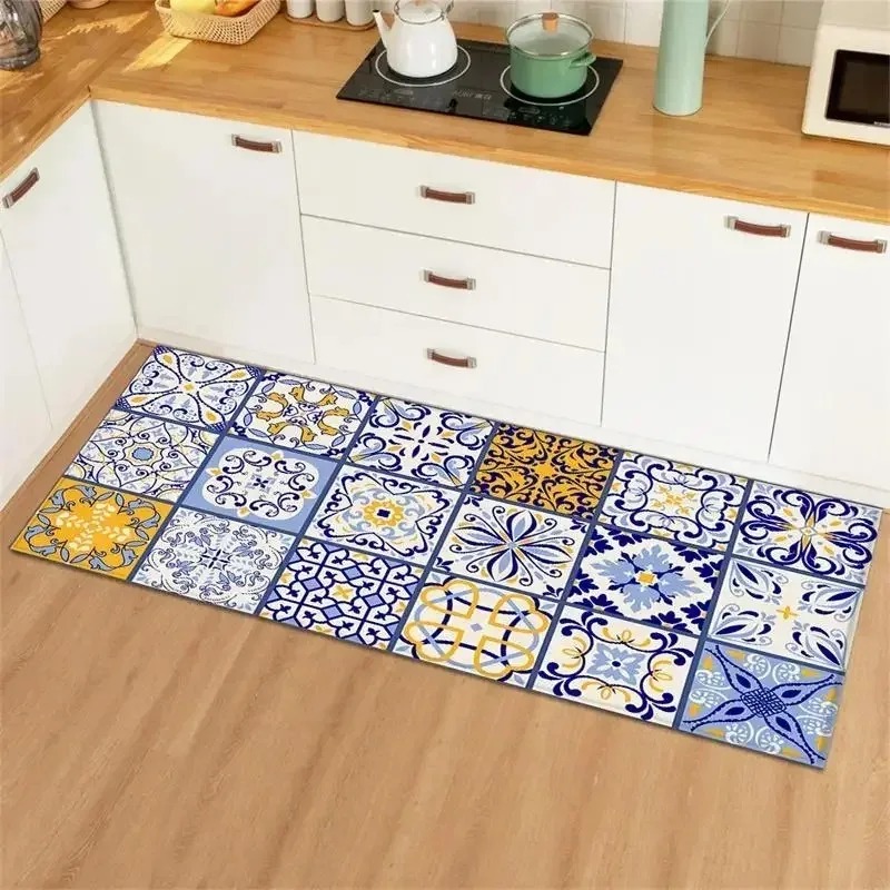 Commercial Kitchen Tile - الأزرق الأصفر خمر بلاط الكولاج المطبخ