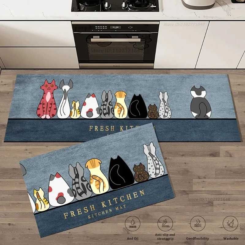 Commercial Kitchen Vinyl - القط المطبخ الزاوية طويلة الكلمة حصيرة