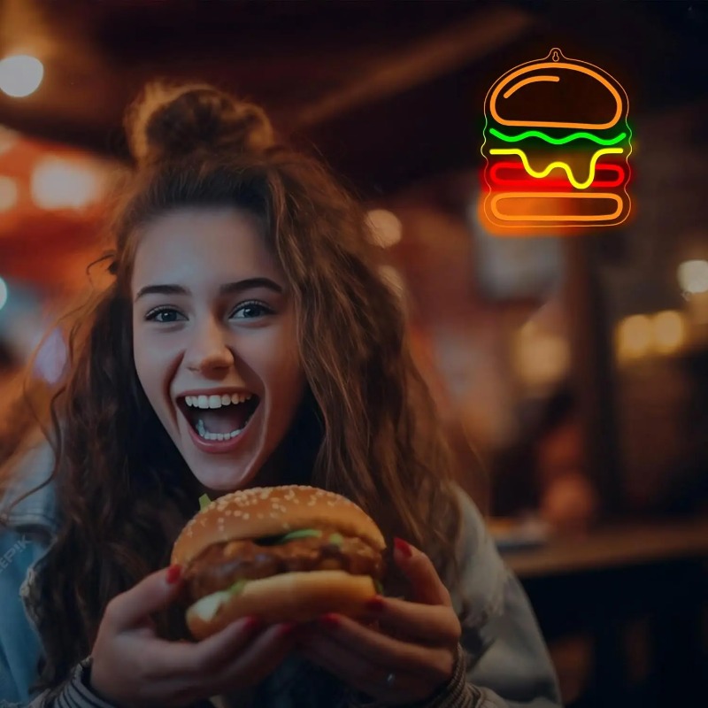 لافتة نيون على شكل برجر مع إضا - مراجعة Commercial Kitchen Ideas وسعره