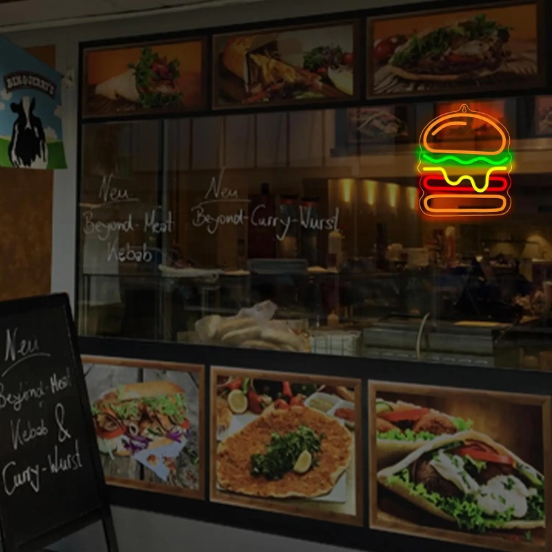 لافتة نيون على شكل برجر مع إضا - مراجعة Commercial Kitchen Ideas وسعره